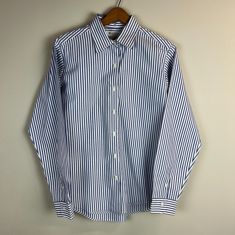 Brooks Brothers Shirt Womens 12 Blue Stripe Non Iron Button Up Down 100% Cotton